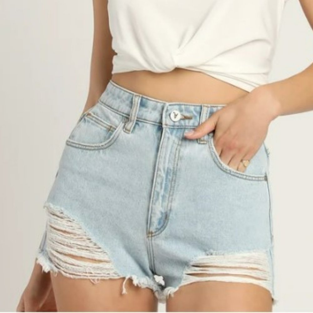 Light Wash High Rise Denim Shorts